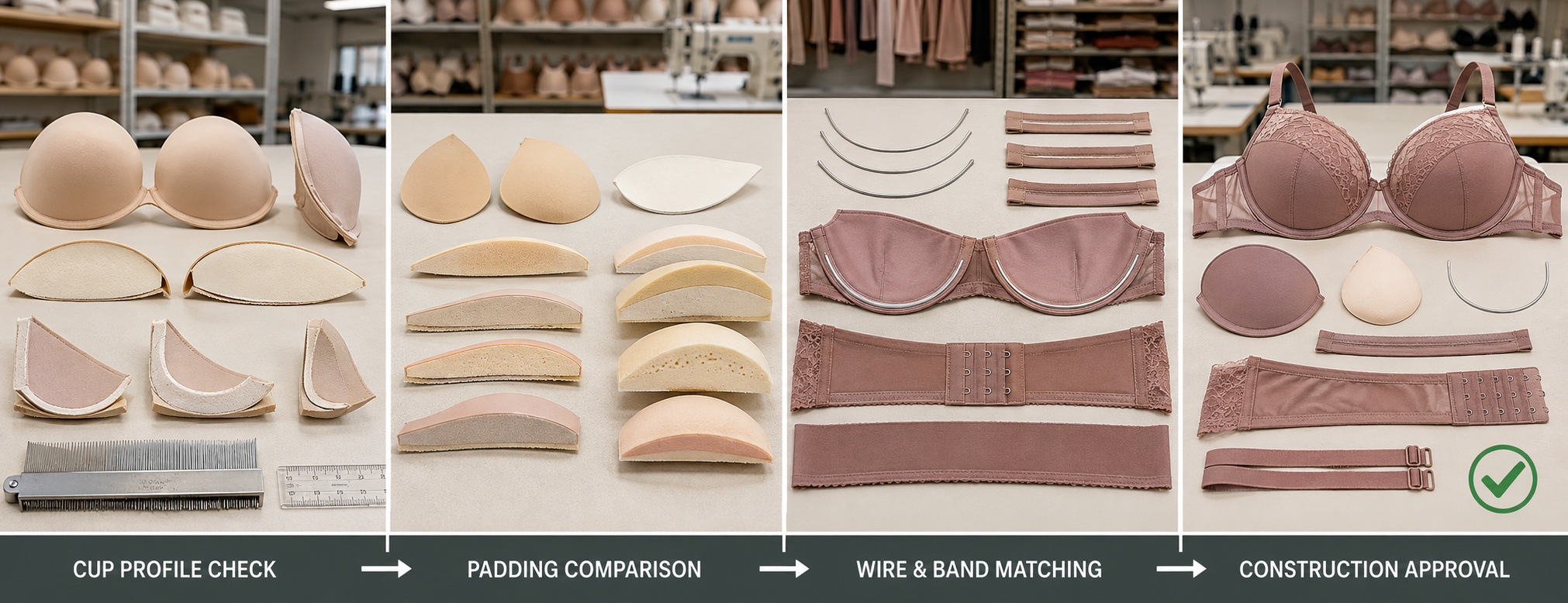 Bra cup profile, padding and wire matching process