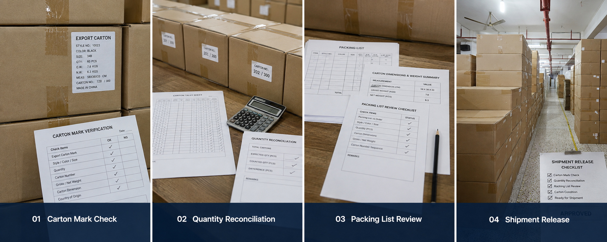 Bra export carton, packing list and shipment release checks