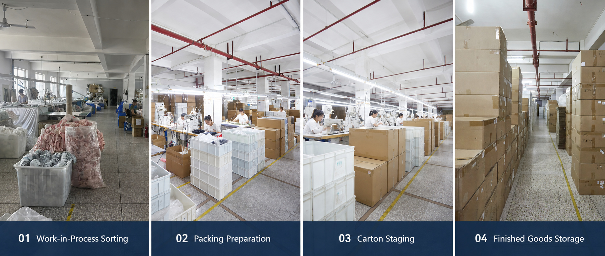 Bra packing preparation, carton staging and finished goods storage